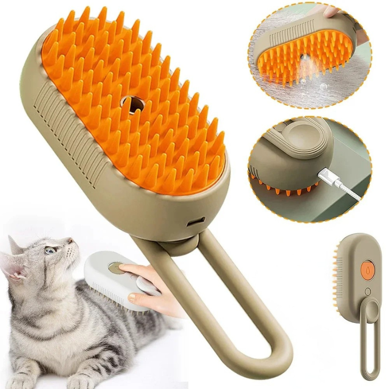 3-in-1 Pet Steam Grooming Brush – Steaming Cat & Dog Brush with Massage Pins, Deshedding & Coat Conditioning for All Pet Coat Types
