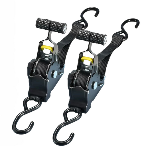 2-Set Auto-Retract Ratchet Straps – Heavy-Duty Retractable Tie-Down Cargo Straps for Truck, Trailer, Roof Rack, Moving & Hauling