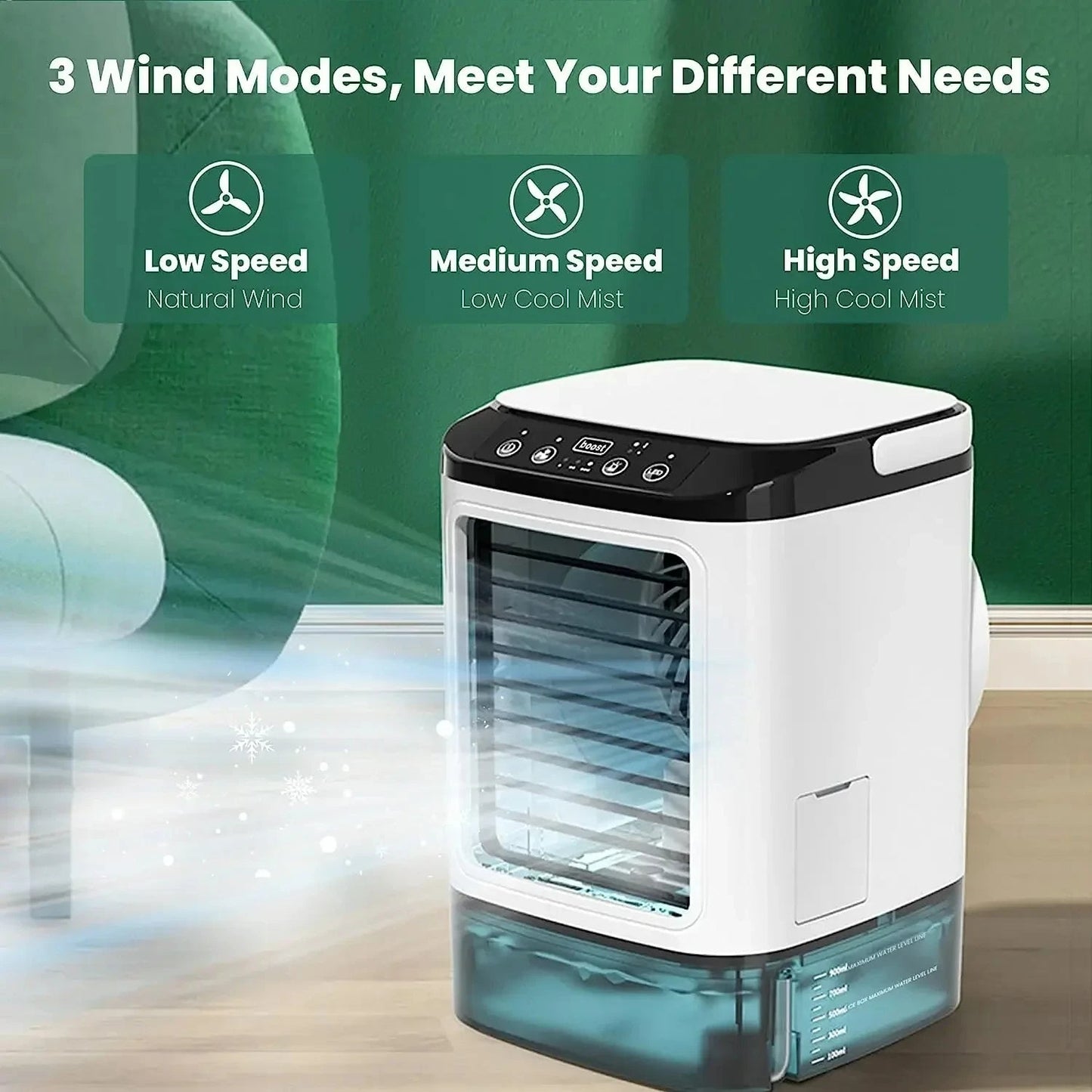 3-Speed Portable Mini Air Conditioner – Ultrasonic Personal Desk Cooler Fan with Misting, USB Evaporative Cooler for Office, Bedroom & Summer Heat