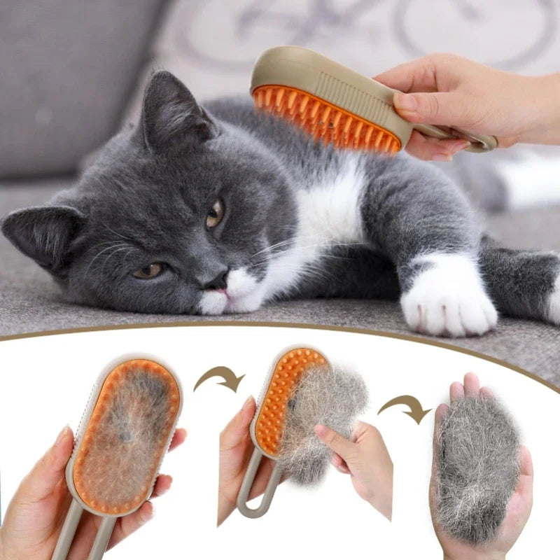 3-in-1 Pet Steam Grooming Brush – Steaming Cat & Dog Brush with Massage Pins, Deshedding & Coat Conditioning for All Pet Coat Types