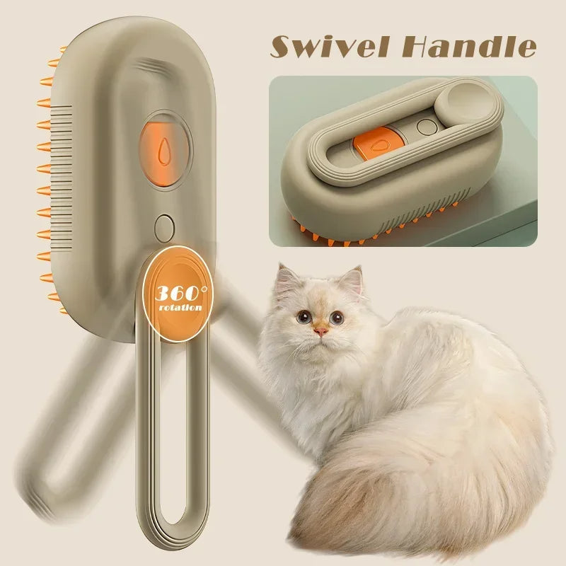 3-in-1 Pet Steam Grooming Brush – Steaming Cat & Dog Brush with Massage Pins, Deshedding & Coat Conditioning for All Pet Coat Types