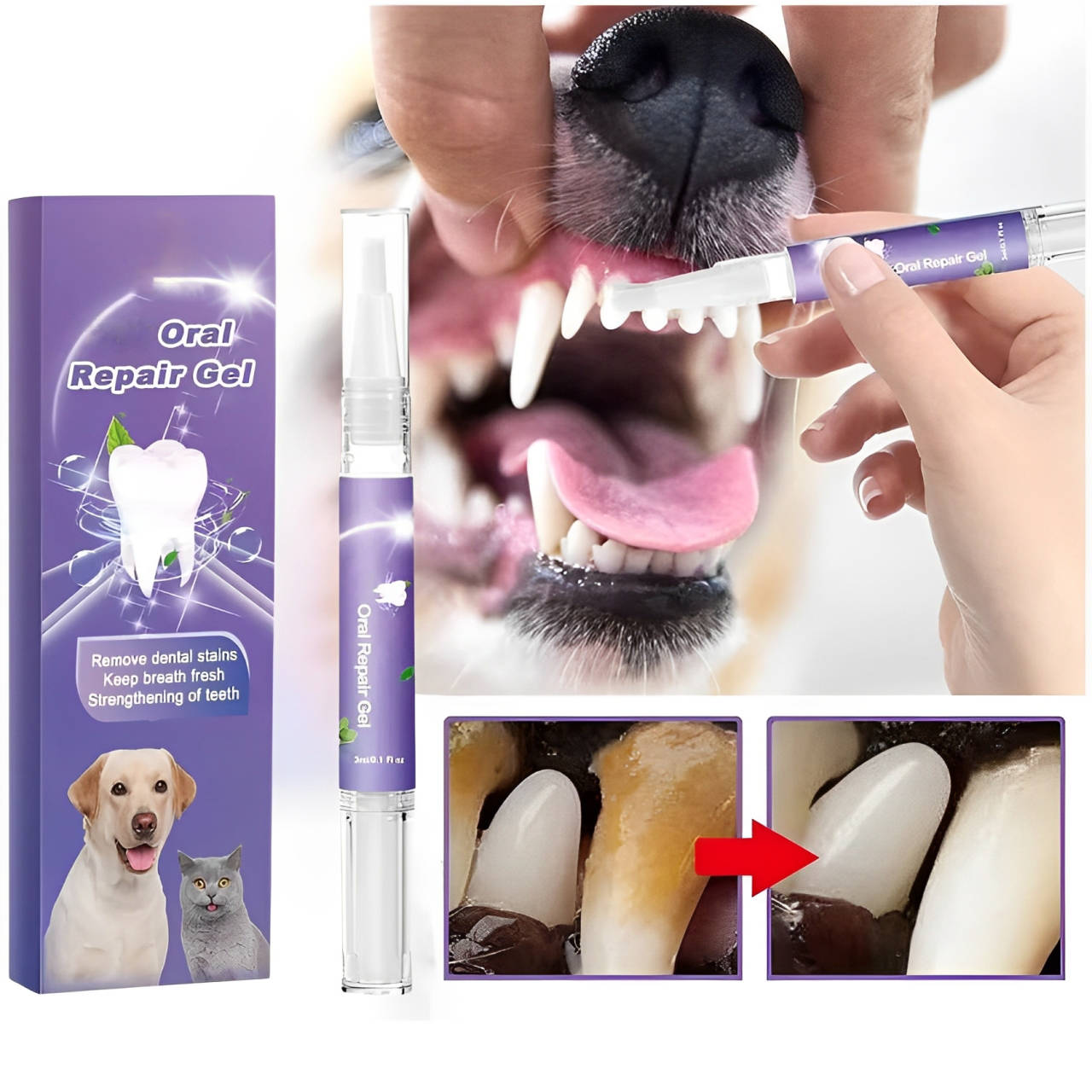 3-Set Dog Oral Care Repair Gel – Pet Dental Gel for Bad Breath, Gum Repair & Teeth Cleaning for Dogs, Natural Dog Toothpaste Alternative