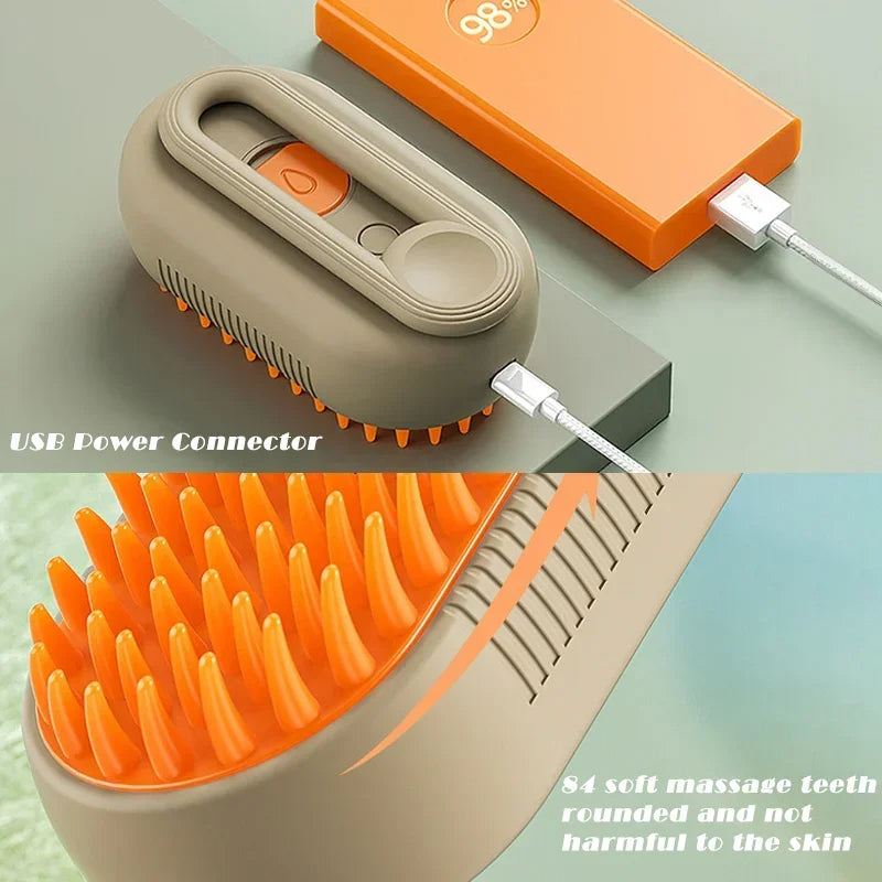 3-in-1 Pet Steam Grooming Brush – Steaming Cat & Dog Brush with Massage Pins, Deshedding & Coat Conditioning for All Pet Coat Types