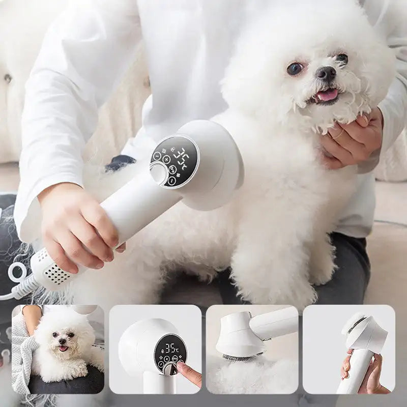 2-in-1 Smart Dog Hair Dryer & Grooming Blower – Quiet Low Noise Pet Blow Dryer with Comb Attachments for Dogs, Cats & Small Animals