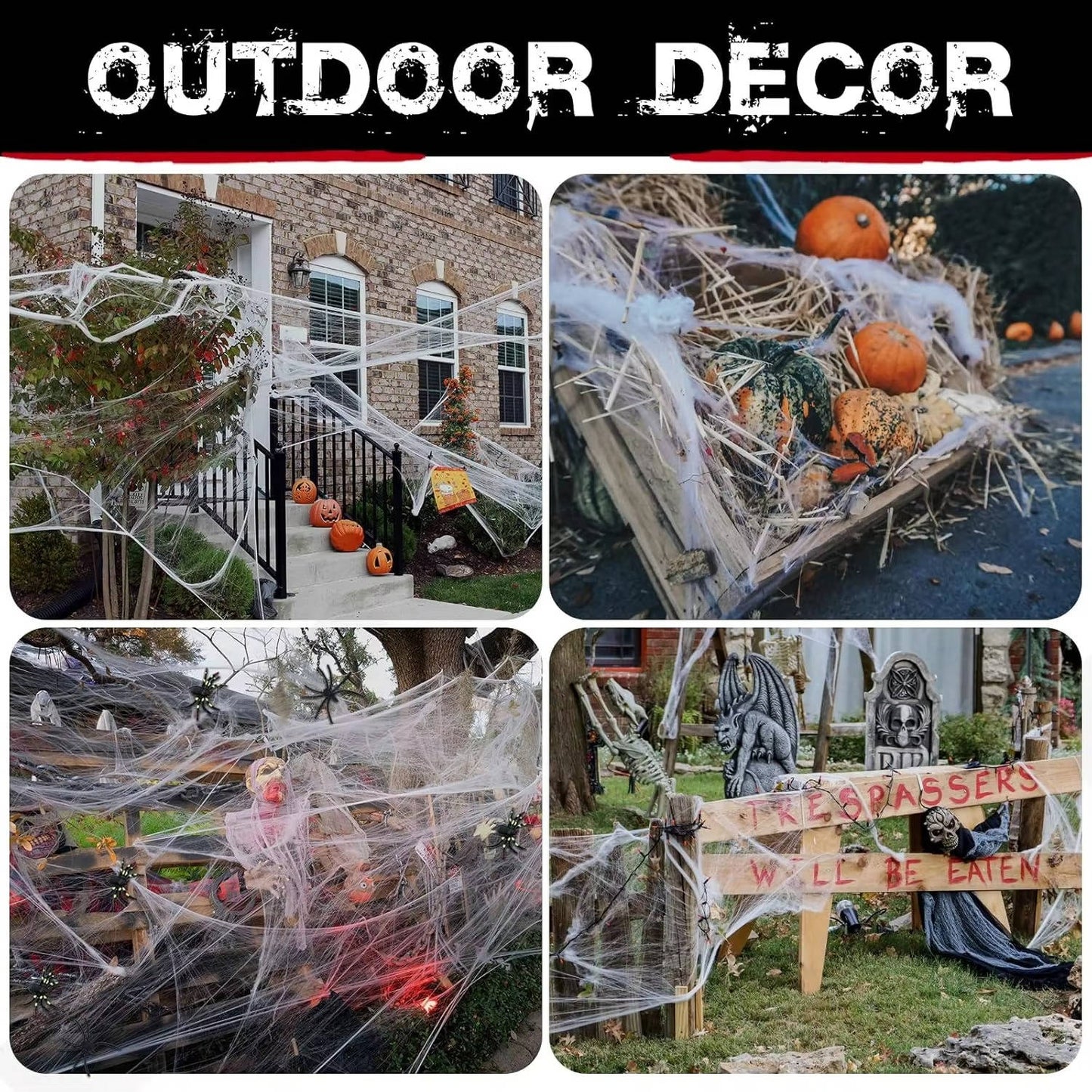 200 Sq Ft Halloween Spider Web Decorations with Fake Spiders – Giant Stretchable Cobweb Set for Outdoor Yard, Porch, Fence & Halloween Party Decor