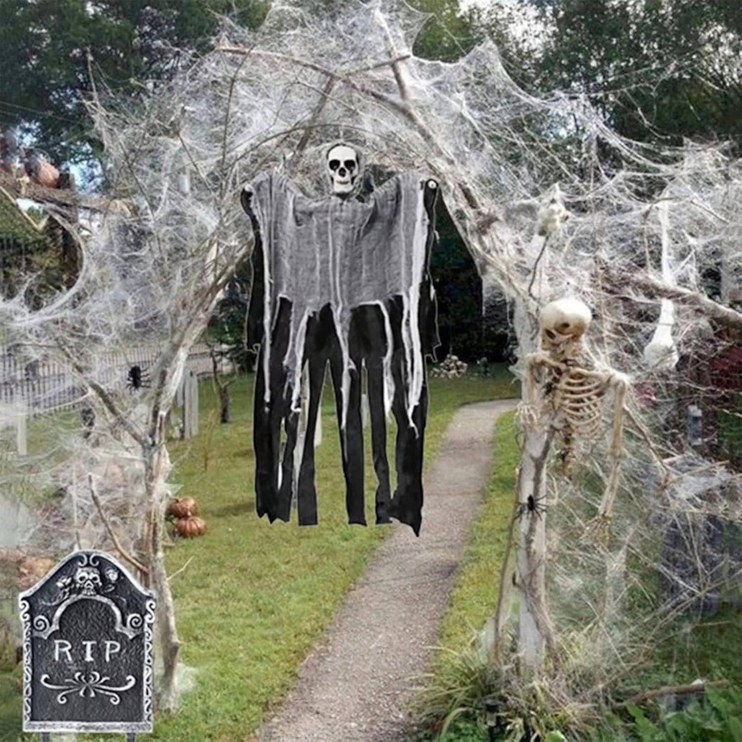 200 Sq Ft Halloween Spider Web Decorations with Fake Spiders – Giant Stretchable Cobweb Set for Outdoor Yard, Porch, Fence & Halloween Party Decor