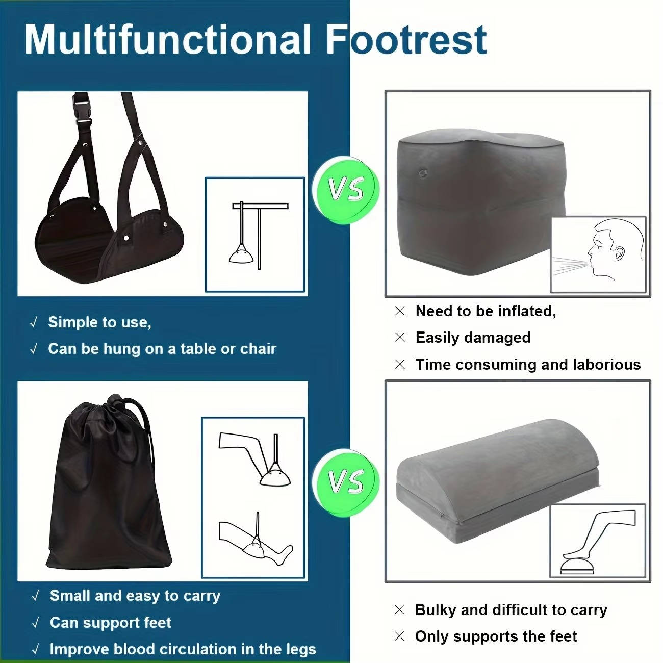 2-Set Airplane Foot Hammock – Adjustable Under-Desk Foot Rest Hammock for Long Flights, Office, Travel Comfort, Leg Rest Footrest Sling