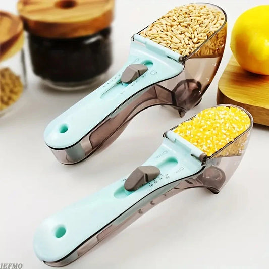 2-Piece Adjustable Measuring Cup & Spoon Set – Sliding Scale Variable Measure for Dry & Liquid Ingredients, Perfect for Baking & Cooking