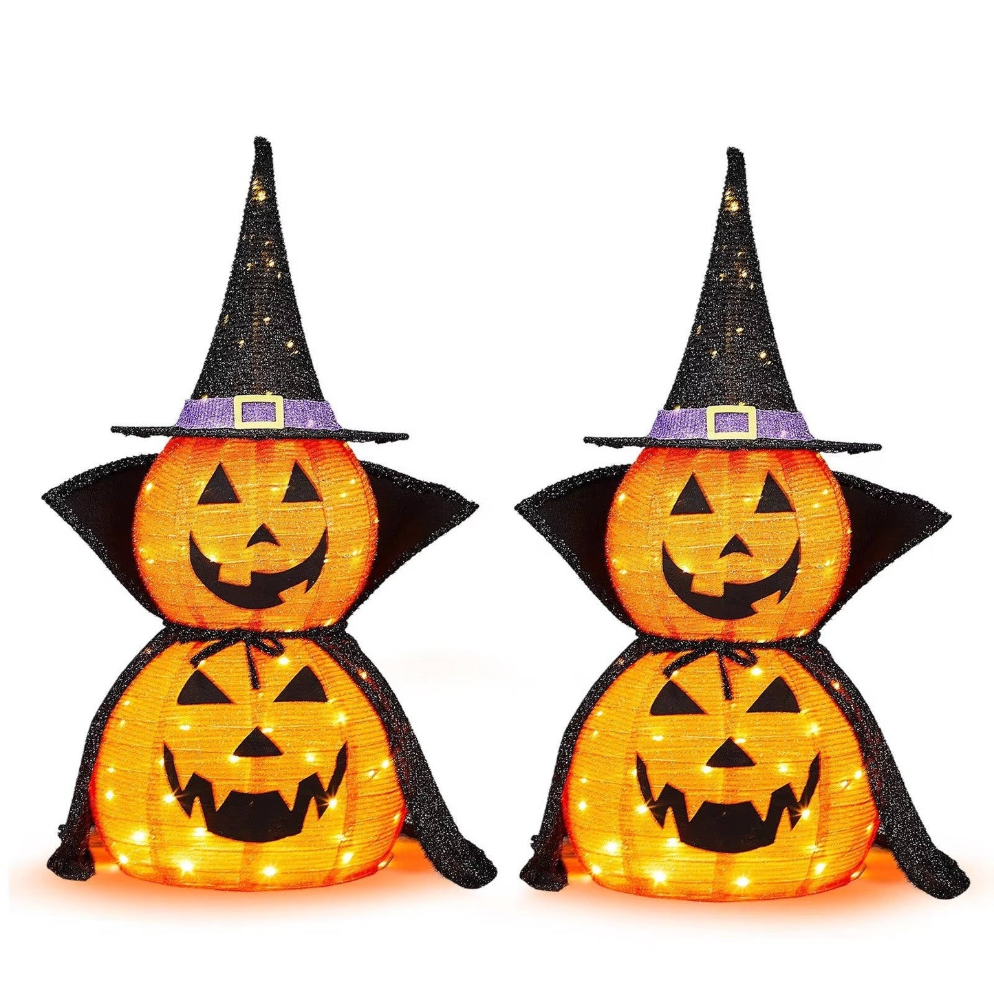 2-Pack 3ft Collapsible Lighted Halloween Pumpkin Decorations – Indoor/Outdoor LED Jack-o-Lantern Yard Decor, Waterproof Halloween Garden Ornament