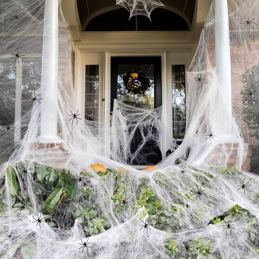 200 Sq Ft Halloween Spider Web Decorations with Fake Spiders – Giant Stretchable Cobweb Set for Outdoor Yard, Porch, Fence & Halloween Party Decor