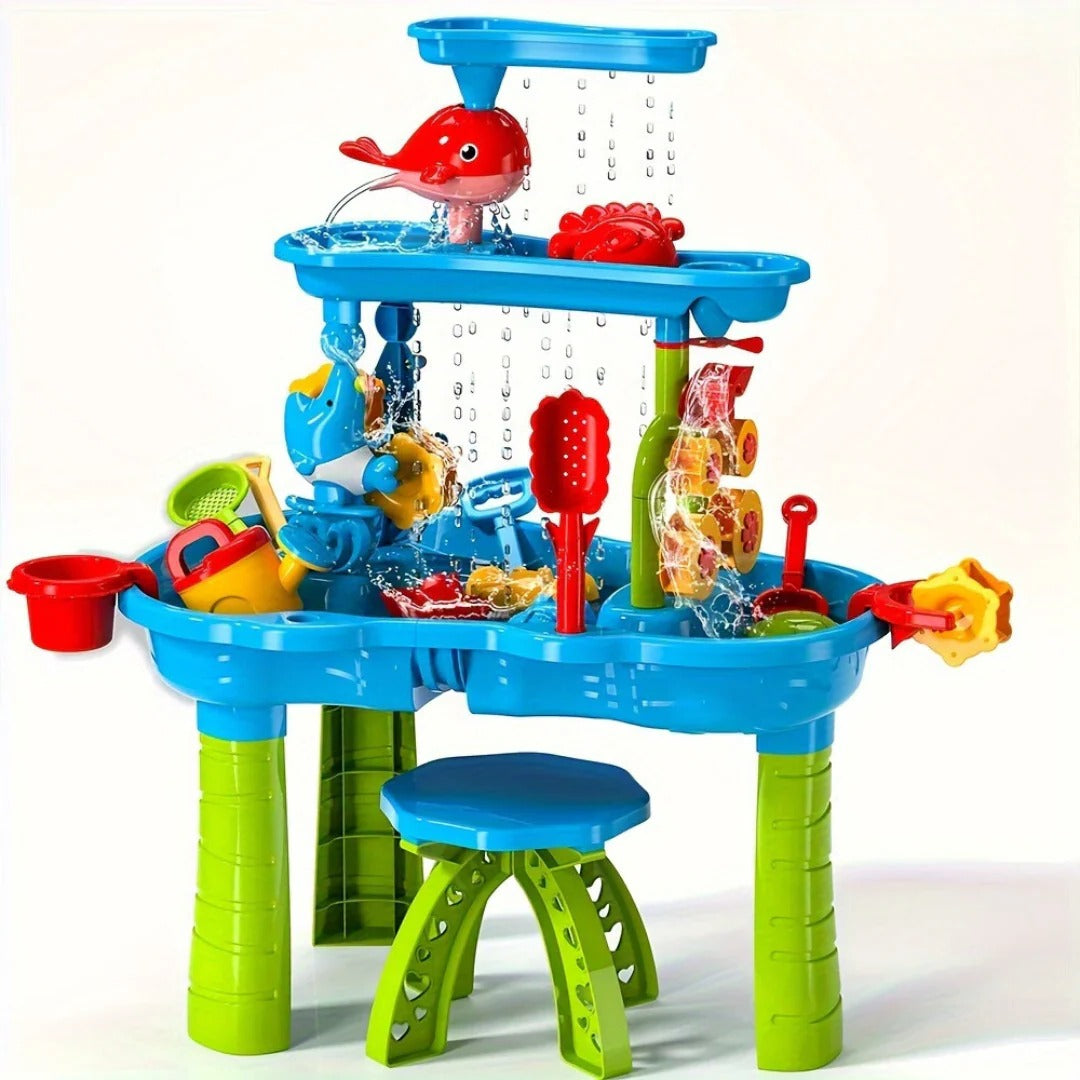 3-in-1 Outdoor Kids Sand & Water Play Table – Toddler Activity Table with Sand, Water & Toy Accessories for Backyard, Garden & Summer Fun