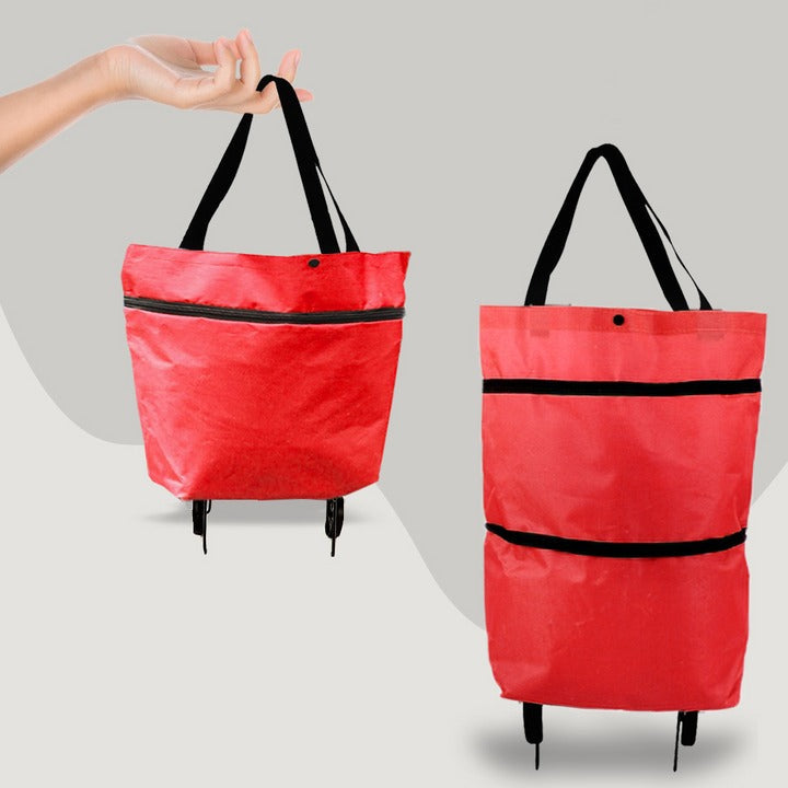 2-in-1 Foldable Shopping Trolley Bag with Wheels – Collapsible Rolling Grocery Tote Cart for Supermarket, Farmers Market, Laundry & Travel