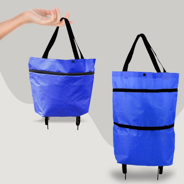 2-in-1 Foldable Shopping Trolley Bag with Wheels – Collapsible Rolling Grocery Tote Cart for Supermarket, Farmers Market, Laundry & Travel