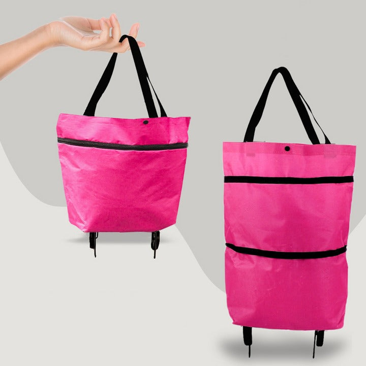 2-in-1 Foldable Shopping Trolley Bag with Wheels – Collapsible Rolling Grocery Tote Cart for Supermarket, Farmers Market, Laundry & Travel