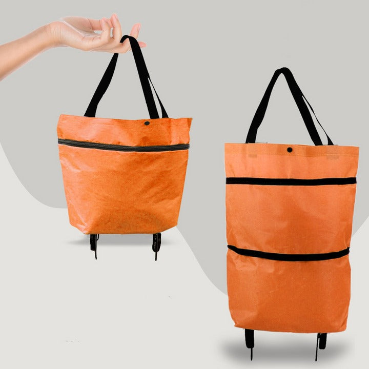 2-in-1 Foldable Shopping Trolley Bag with Wheels – Collapsible Rolling Grocery Tote Cart for Supermarket, Farmers Market, Laundry & Travel