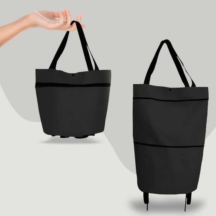 2-in-1 Foldable Shopping Trolley Bag with Wheels – Collapsible Rolling Grocery Tote Cart for Supermarket, Farmers Market, Laundry & Travel