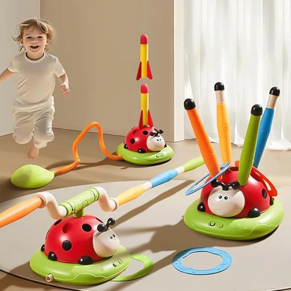 3-in-1 Active Play Toy Set for Kids – Outdoor Jumping, Ring Toss & Rocket Launcher Activity Toy for Boys & Girls, Backyard STEM Fun