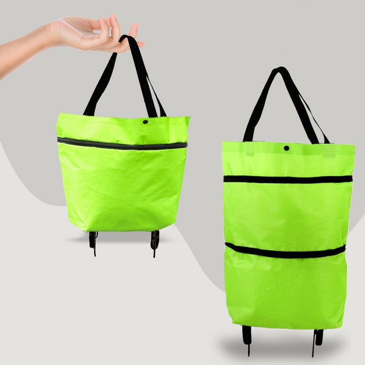 2-in-1 Foldable Shopping Trolley Bag with Wheels – Collapsible Rolling Grocery Tote Cart for Supermarket, Farmers Market, Laundry & Travel