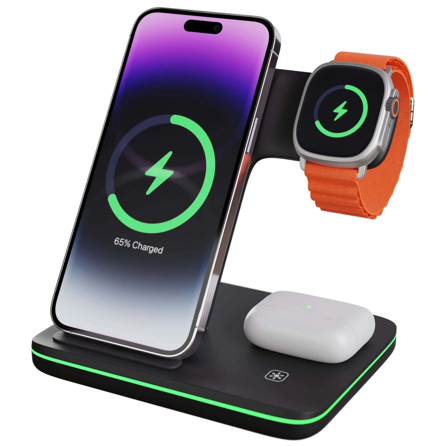 3-in-1 Charging Dock Station – Wireless Charger Stand for Smartphones, Smartwatch & Wireless Earbuds, Magnetic Qi Compatible, Available in Black & White