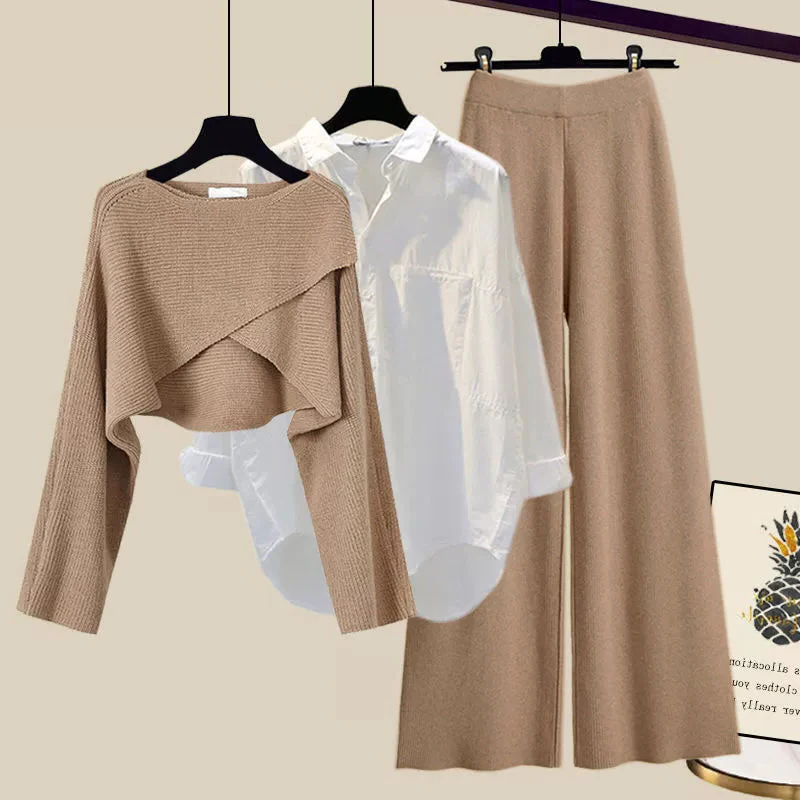 3-Piece Comfortable Chic Dress Set – Women's Casual Elegant Outfit, Loose Fit Versatile Dress Ensemble for Everyday Wear, Available in Brown & Gray