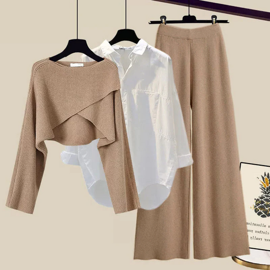 3-Piece Comfortable Chic Dress Set – Women's Casual Elegant Outfit, Loose Fit Versatile Dress Ensemble for Everyday Wear, Available in Brown & Gray