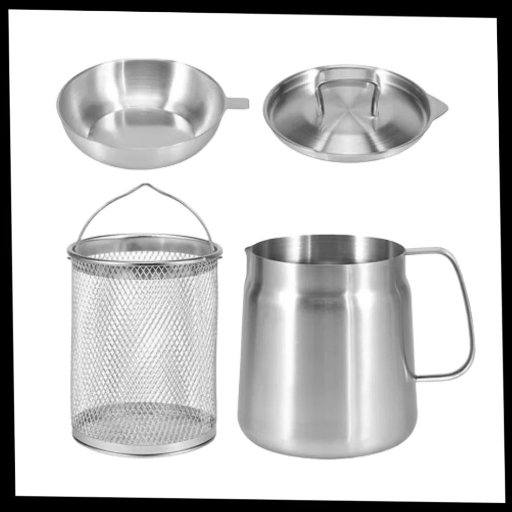 2-in-1 Deep Frying Pot with Built-In Oil Strainer – Stainless Steel Tempura Fryer Pot, Oil Draining Basket for Healthy Frying & Oil Reuse