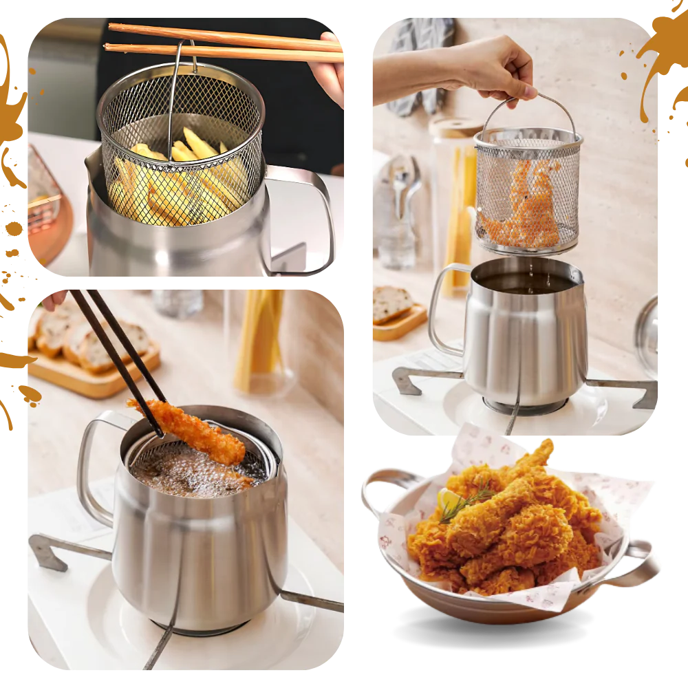 2-in-1 Stainless Steel Deep Frying Pot with Oil Strainer Lid – Japanese Tempura Fryer with Drain Rack, Reusable Oil Filter for Healthy Frying