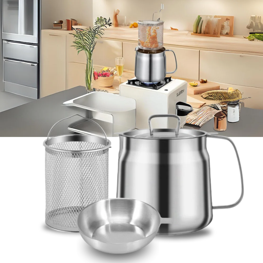 2-in-1 Stainless Steel Deep Frying Pot with Oil Strainer Lid – Japanese Tempura Fryer with Drain Rack, Reusable Oil Filter for Healthy Frying