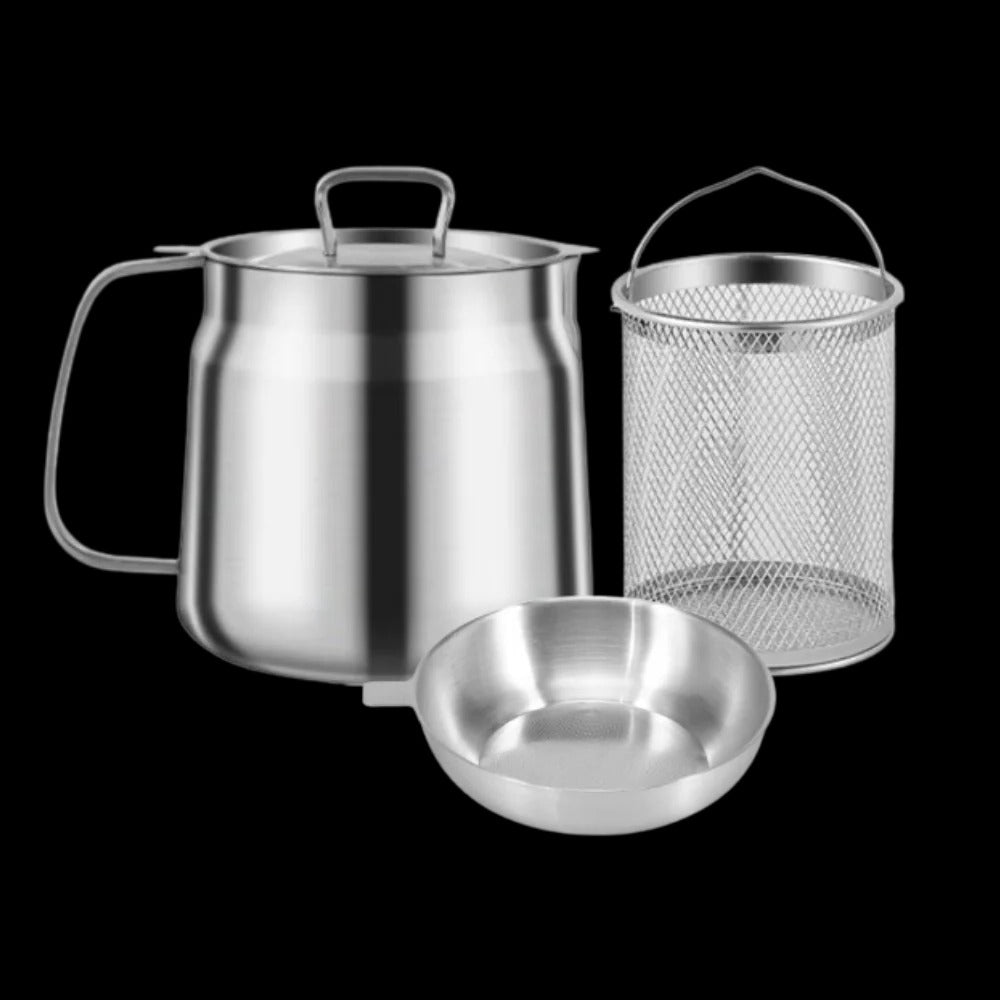 2-in-1 Deep Frying Pot with Built-In Oil Strainer – Stainless Steel Tempura Fryer Pot, Oil Draining Basket for Healthy Frying & Oil Reuse