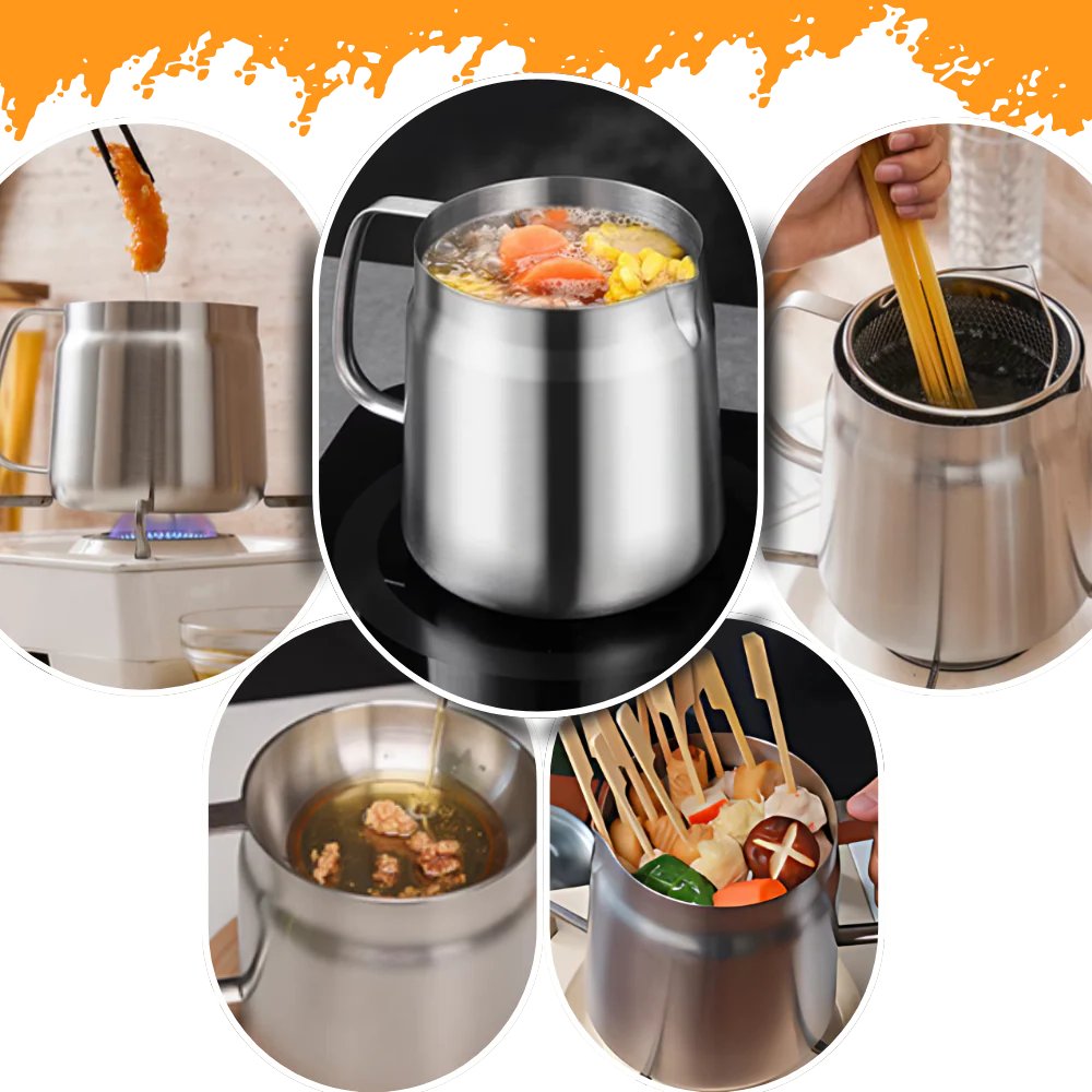 2-in-1 Stainless Steel Deep Frying Pot with Oil Strainer Lid – Japanese Tempura Fryer with Drain Rack, Reusable Oil Filter for Healthy Frying