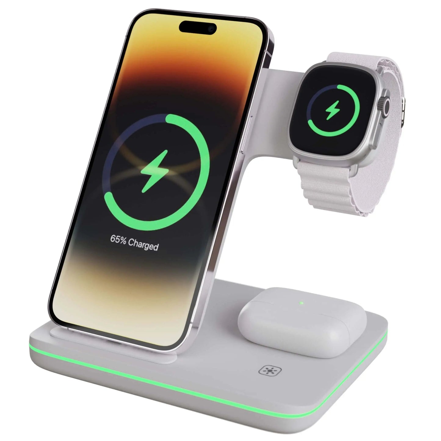 3-in-1 Charging Dock Station – Wireless Charger Stand for Smartphones, Smartwatch & Wireless Earbuds, Magnetic Qi Compatible, Available in Black & White