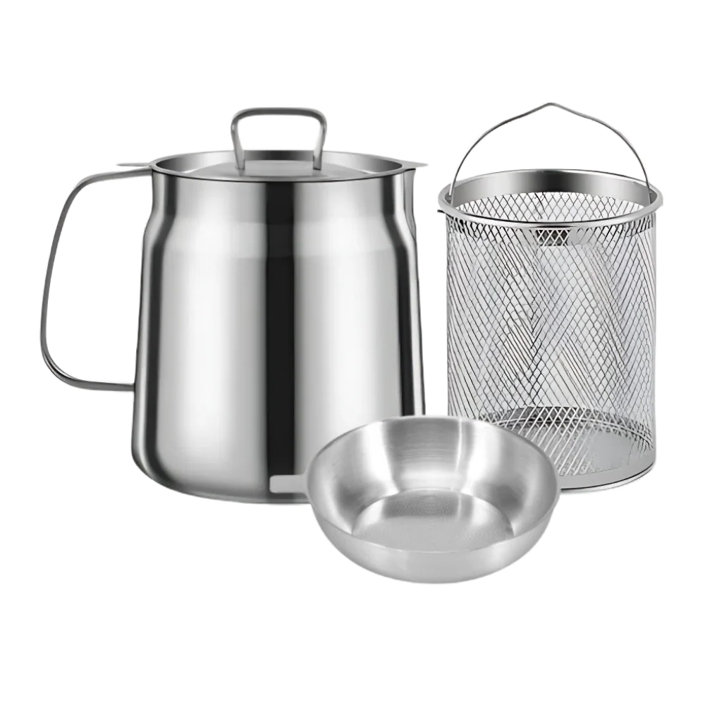 2-in-1 Stainless Steel Deep Frying Pot with Oil Strainer Lid – Japanese Tempura Fryer with Drain Rack, Reusable Oil Filter for Healthy Frying
