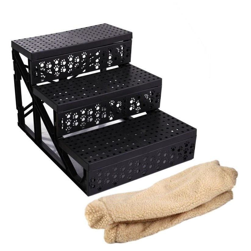 3-Step Portable Dog Stairs for Tall Beds – Foldable Pet Steps for Dogs & Cats, Non-Slip Surface, Lightweight Indoor Staircase for Furniture & Couches