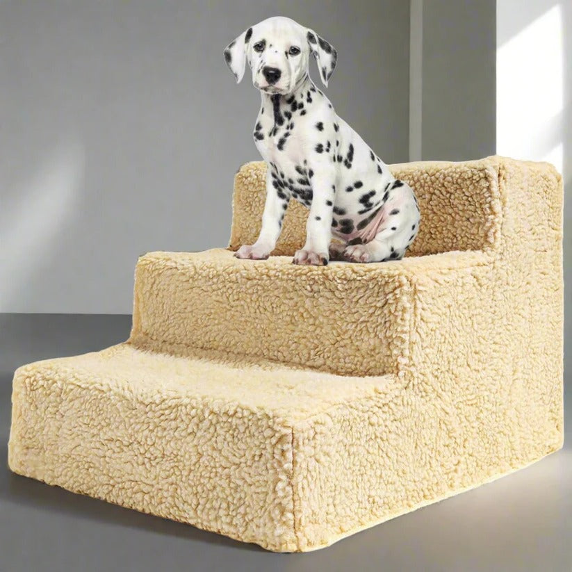 3-Step Portable Dog Stairs for Tall Beds – Foldable Pet Steps for Dogs & Cats, Non-Slip Surface, Lightweight Indoor Staircase for Furniture & Couches