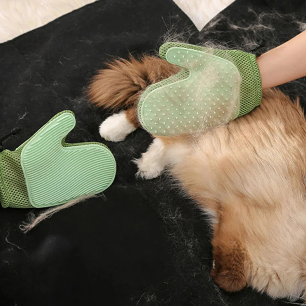 2-in-1 Cat Grooming Glove – Pet Hair Removal Massage Brush Mitt for Cats, Dogs & Rabbits, Reduces Shedding, Gentle Deshedding Grooming Tool