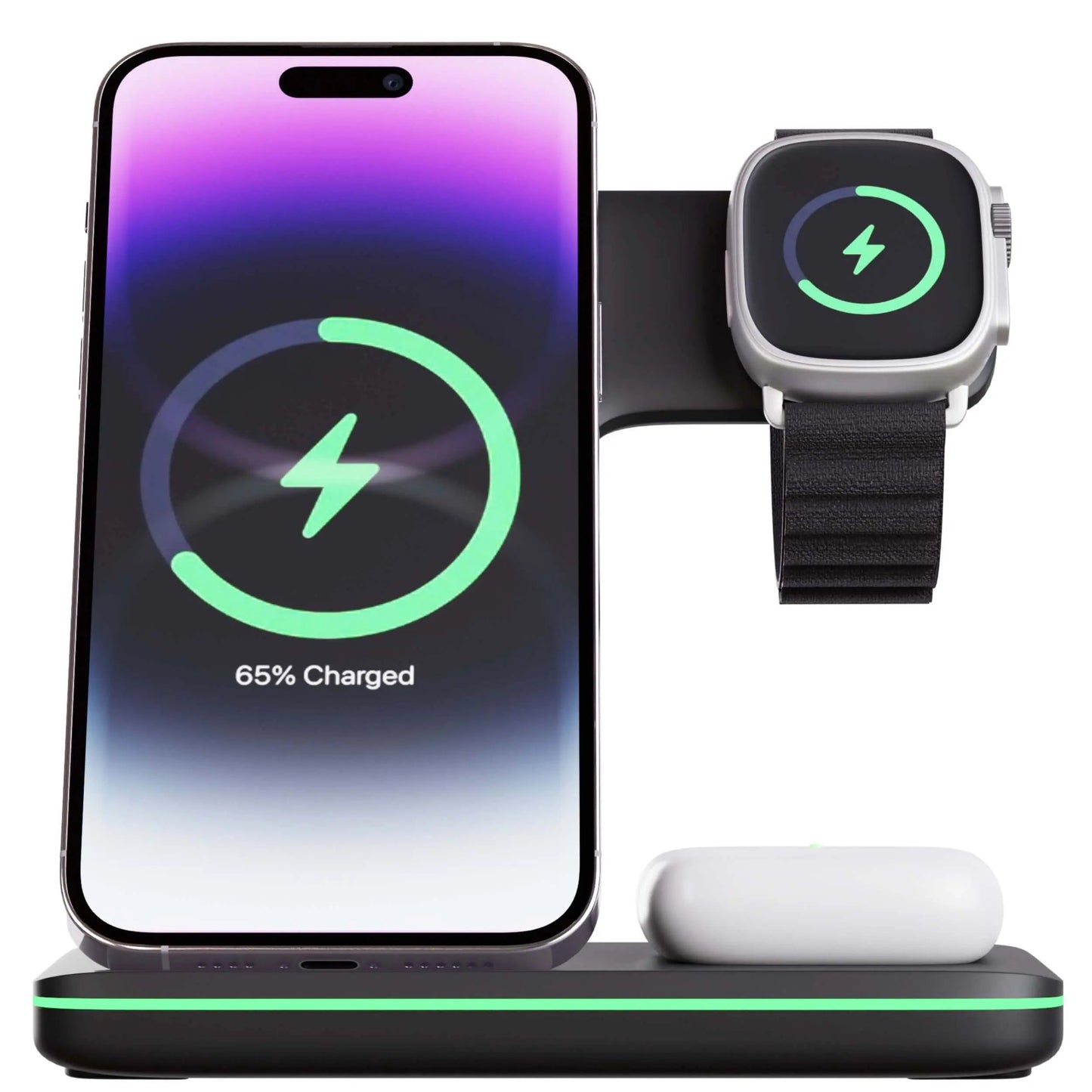 3-in-1 Charging Dock Station – Wireless Charger Stand for Smartphones, Smartwatch & Wireless Earbuds, Magnetic Qi Compatible, Available in Black & White