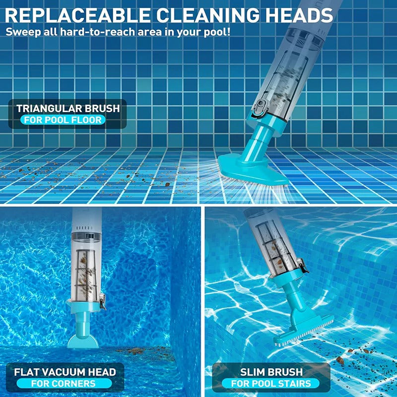 3-in-1 Cordless Rechargeable Pool Vacuum Cleaner – Handheld Pool Floor & Wall Scrubber with Suction & Filtration for Above Ground & In-Ground Pools