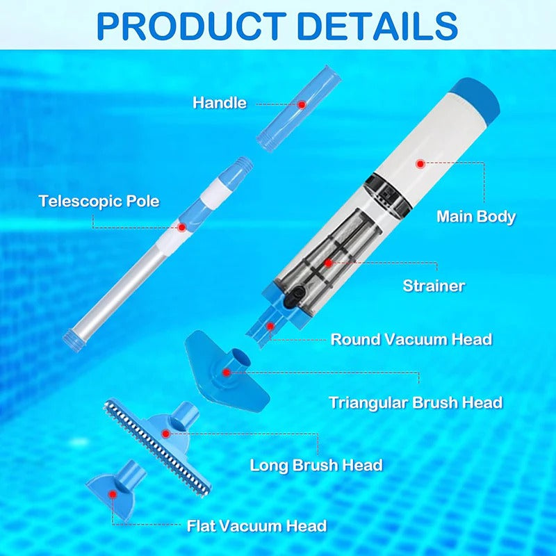 3-in-1 Cordless Rechargeable Pool Vacuum Cleaner – Handheld Pool Floor & Wall Scrubber with Suction & Filtration for Above Ground & In-Ground Pools