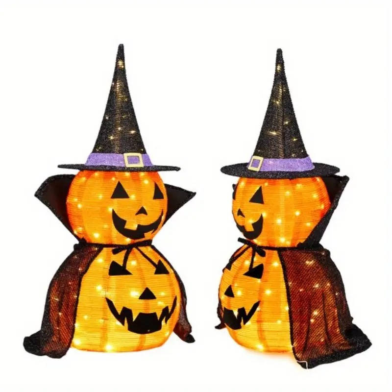 2-Pack 3ft Collapsible Lighted Halloween Pumpkin Decorations – Indoor/Outdoor LED Jack-o-Lantern Yard Decor, Waterproof Halloween Garden Ornament