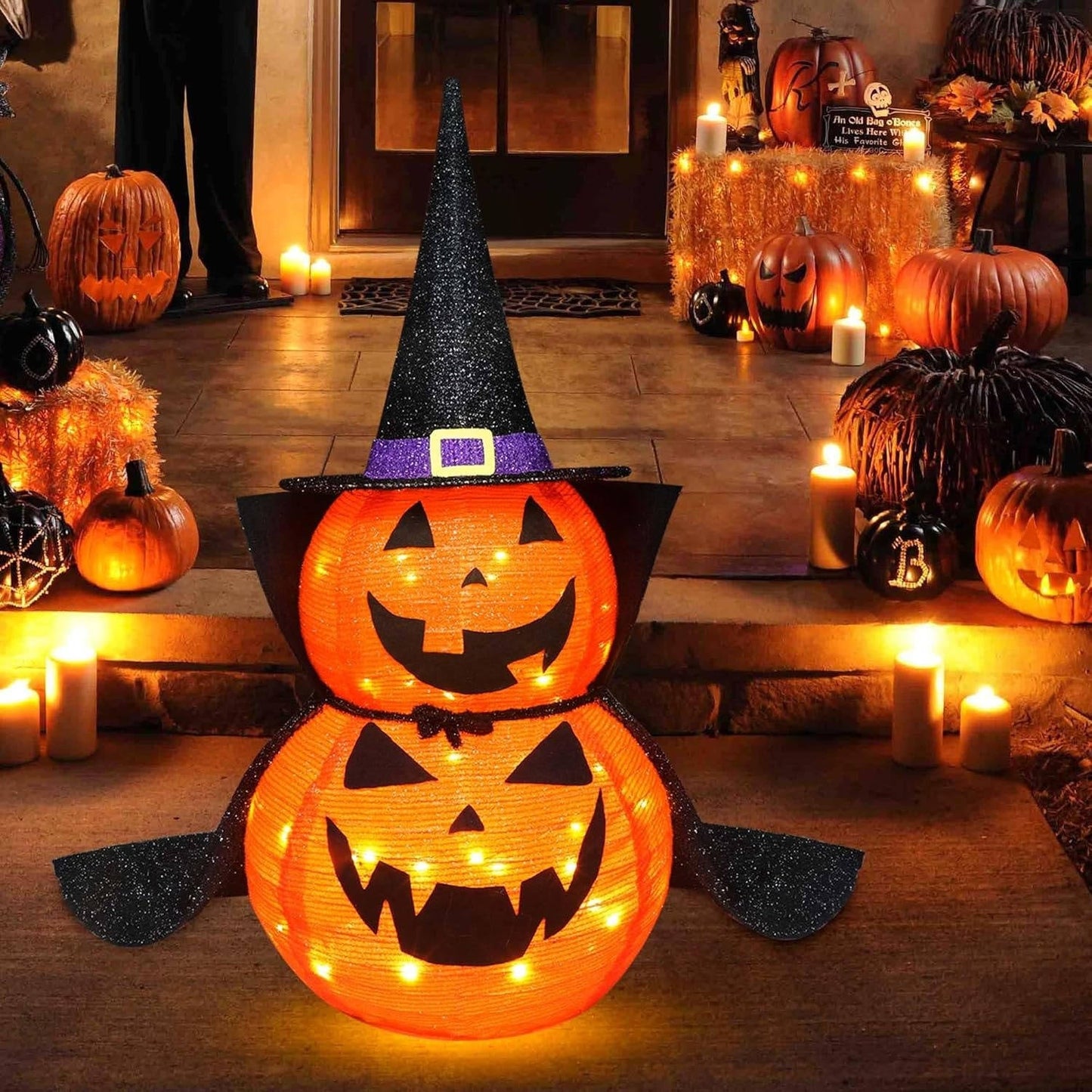 2-Pack 3ft Collapsible Lighted Halloween Pumpkin Decorations – Indoor/Outdoor LED Jack-o-Lantern Yard Decor, Waterproof Halloween Garden Ornament