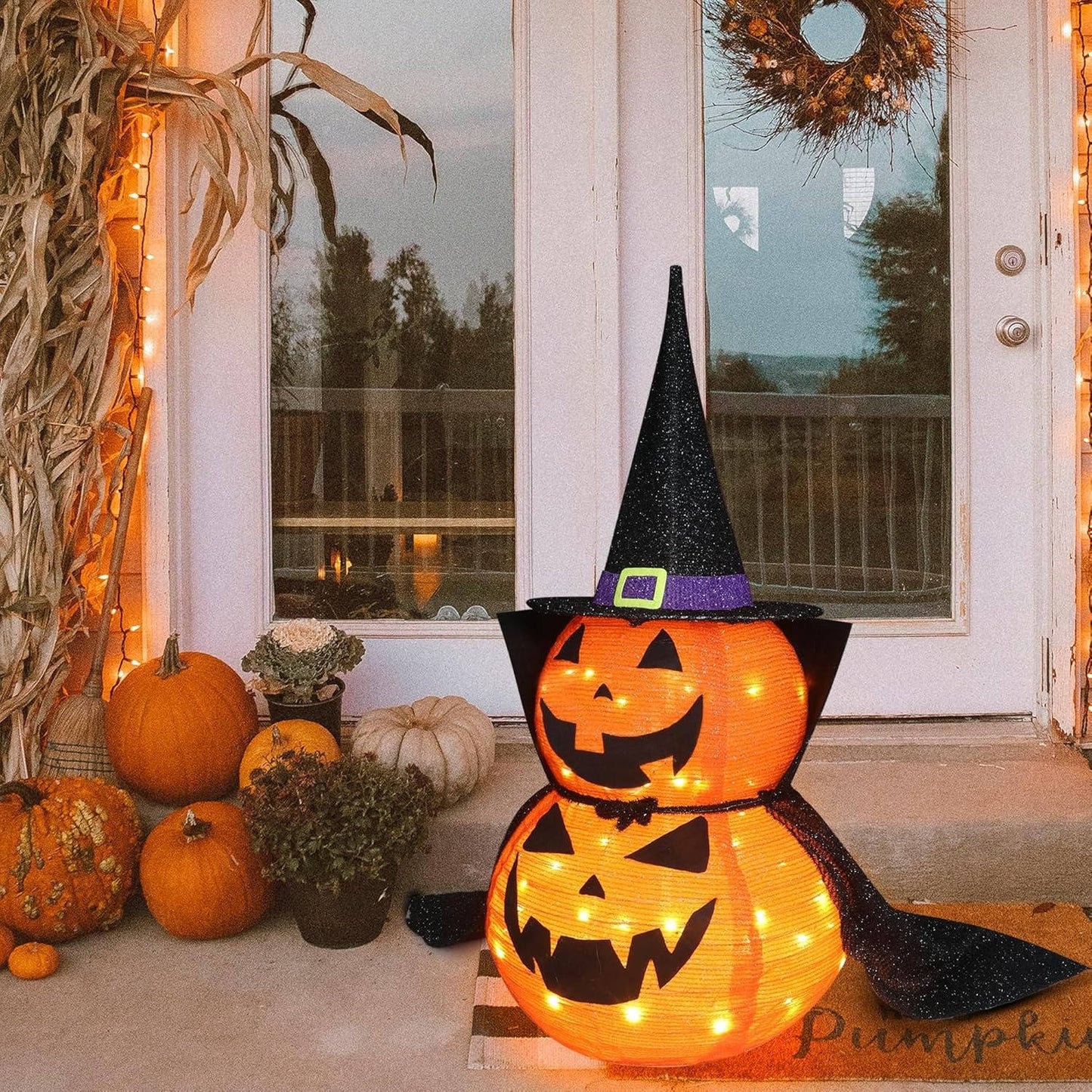 2-Pack 3ft Collapsible Lighted Halloween Pumpkin Decorations – Indoor/Outdoor LED Jack-o-Lantern Yard Decor, Waterproof Halloween Garden Ornament