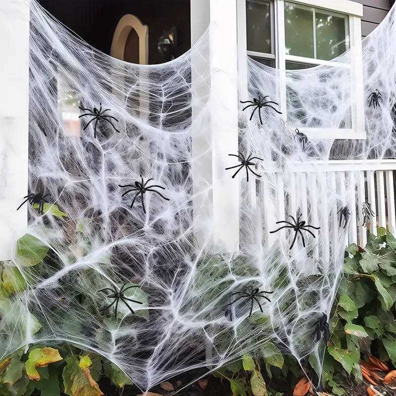 200 Sq Ft Halloween Spider Web Decorations with Fake Spiders – Giant Stretchable Cobweb Set for Outdoor Yard, Porch, Fence & Halloween Party Decor
