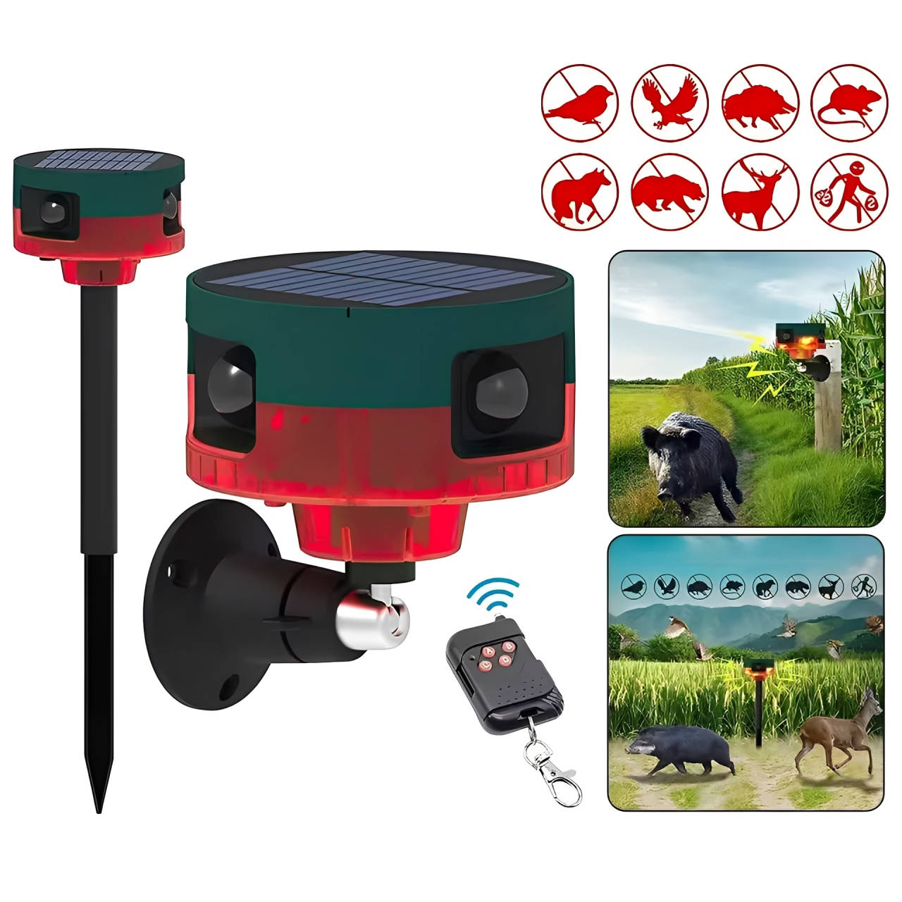 360° Solar Ultrasonic Animal Repeller – Garden Pest Deterrent for Pigeons, Birds, Wild Boar, Rabbits & Deer, Waterproof Outdoor Spike Repellent