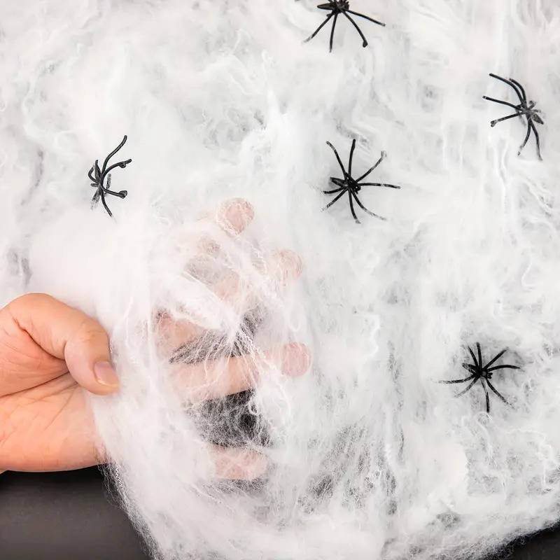 200 Sq Ft Halloween Spider Web Decorations with Fake Spiders – Giant Stretchable Cobweb Set for Outdoor Yard, Porch, Fence & Halloween Party Decor