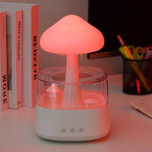 2-in-1 Rain Cloud Humidifier & Night Light – Raining Cloud Aromatherapy Essential Oil Diffuser, Zen Desk Lamp, Mushroom Atmosphere Light for Bedroom