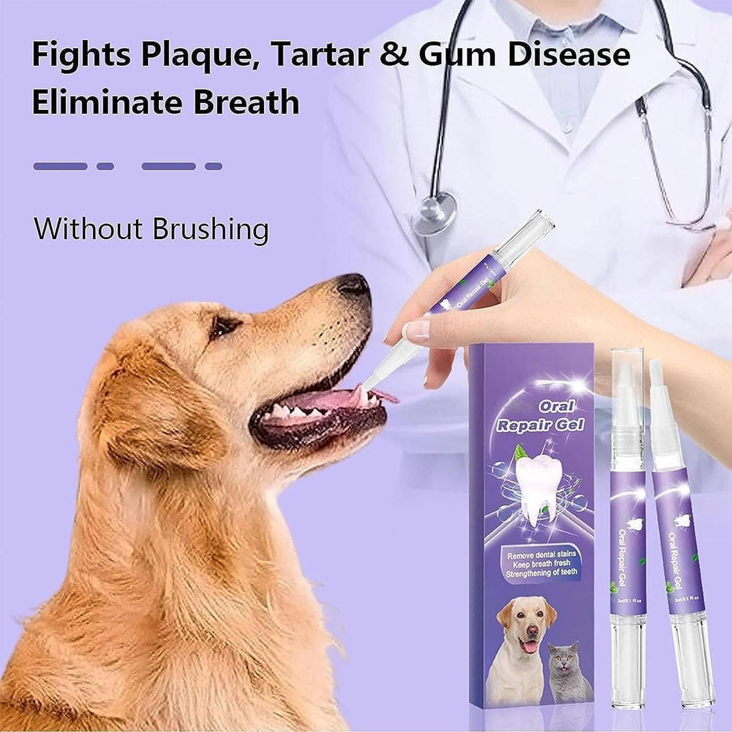 3-Set Dog Oral Care Repair Gel – Pet Dental Gel for Bad Breath, Gum Repair & Teeth Cleaning for Dogs, Natural Dog Toothpaste Alternative