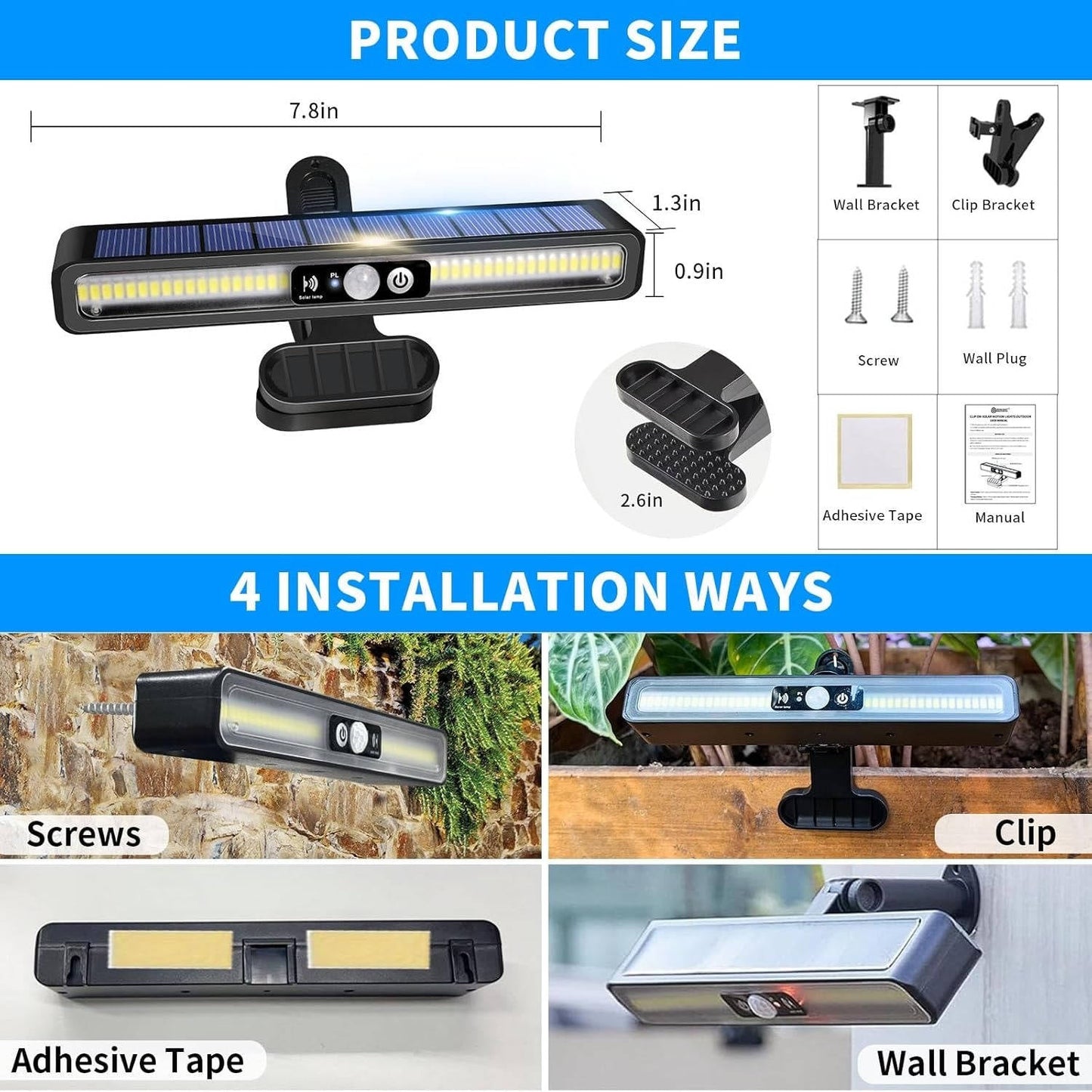 2-Set Solar Fence & Wall Lights – Outdoor Waterproof Solar Post Lights with Motion Sensor for Garden, Driveway, Pathway, Patio Security Lighting