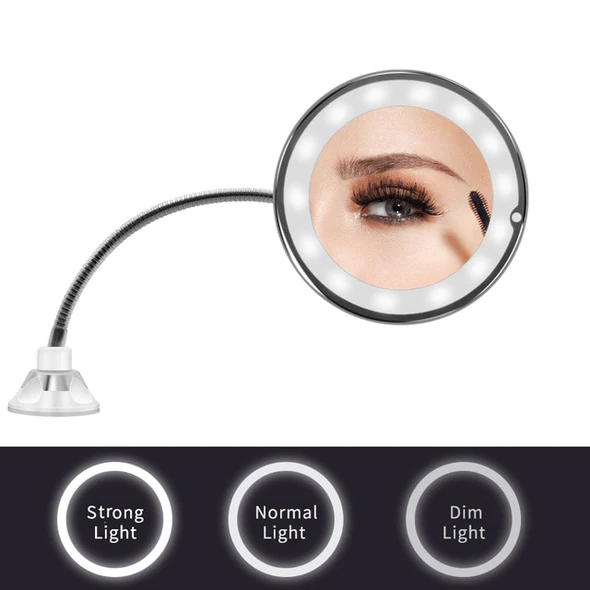 10X Magnifying LED Lighted Gooseneck Makeup Mirror – 360° Flexible Arm Vanity Mirror for Precision Makeup, Travel, Wall Mount, USB Powered