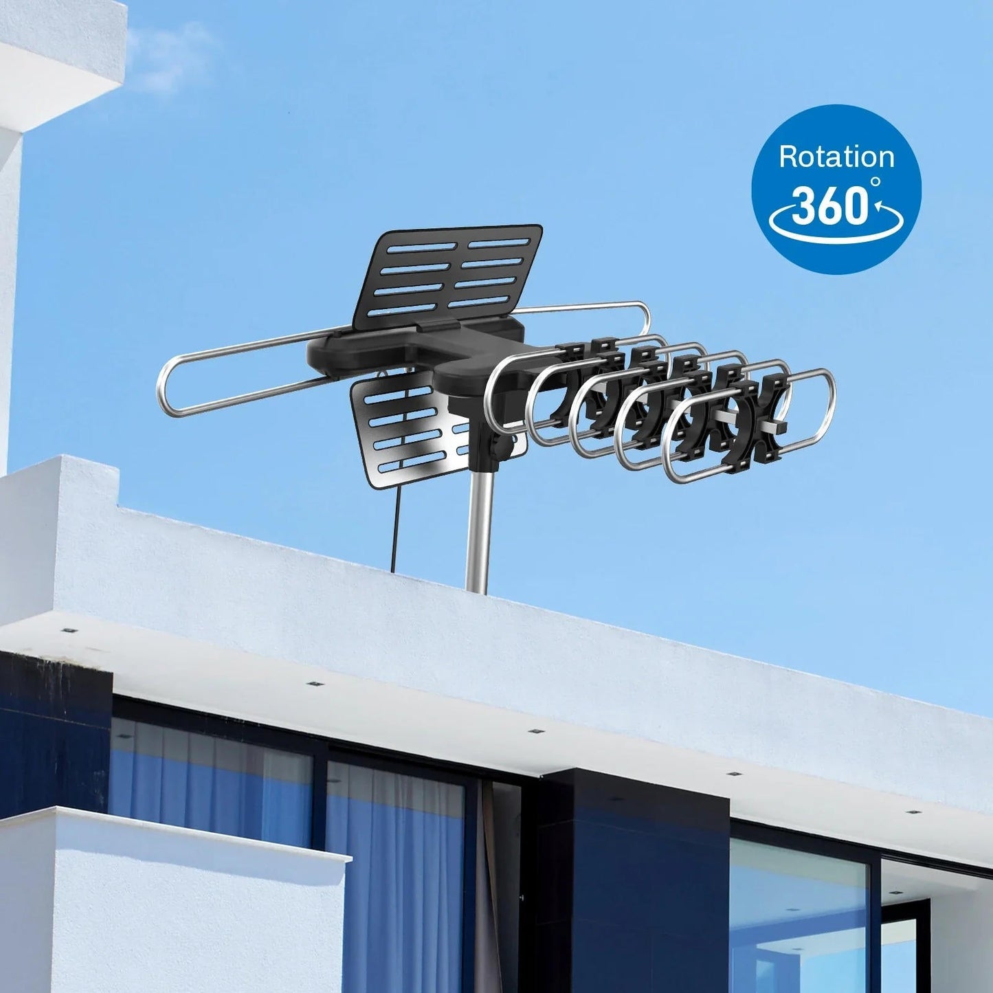 2025 Long-Range Outdoor Digital HD TV Antenna – 360° Motorized Directional Rotating Antenna for Free HD Channels, 150+ Mile Range, Weatherproof