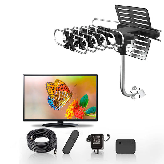 2025 Long-Range Outdoor Digital HD TV Antenna – 360° Motorized Directional Rotating Antenna for Free HD Channels, 150+ Mile Range, Weatherproof